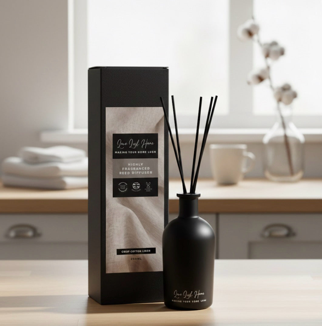 *CLEARANCE* Crisp Cotton Linen + Anti Odour Technology | Black Ceramic Reed Diffuser | 200ml