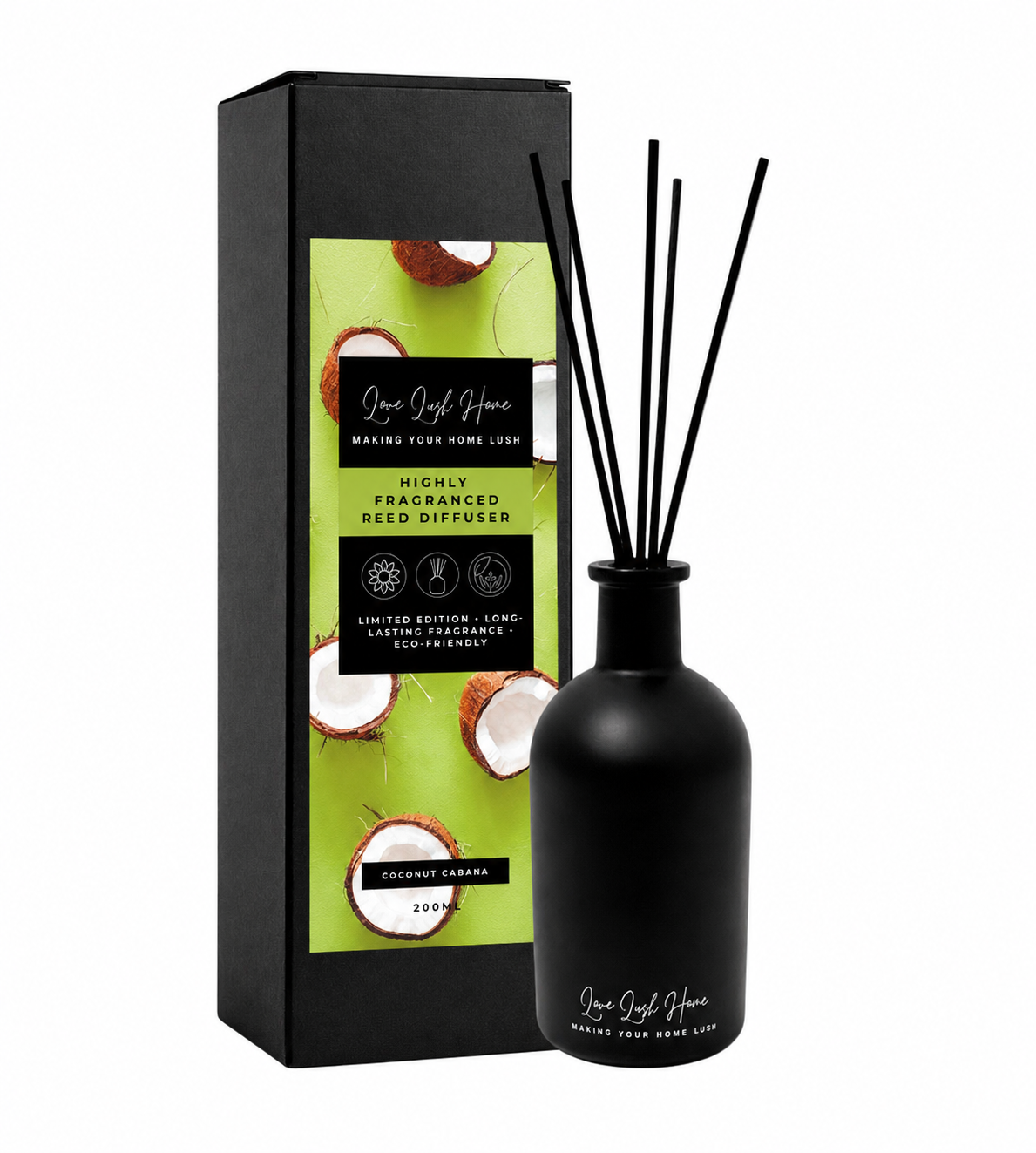 *CLEARANCE* Coconut Cabana | Black Ceramic Reed Diffuser | 200ml