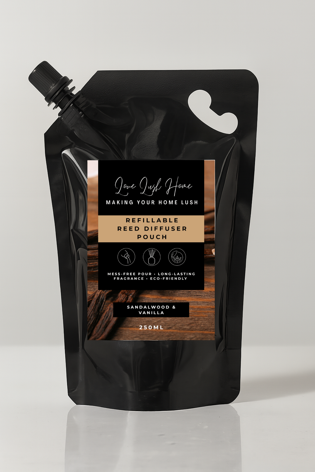 Sandalwood and Vanilla Reed Diffuser Refill Pouch | Love Lush Home